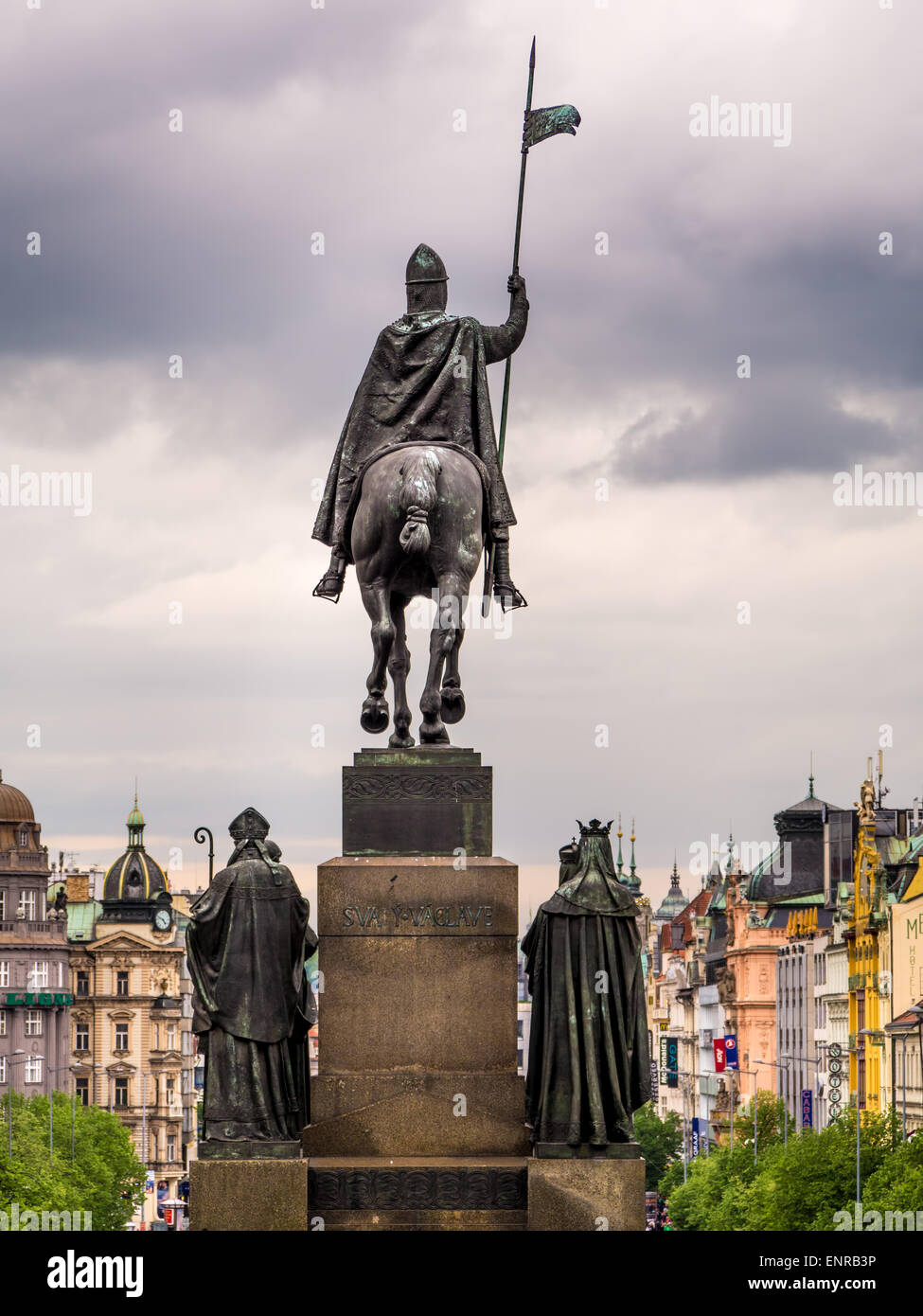 Venceslas Quadrat mit Venceslas Statue, Praque, Chech Republik Stockfoto