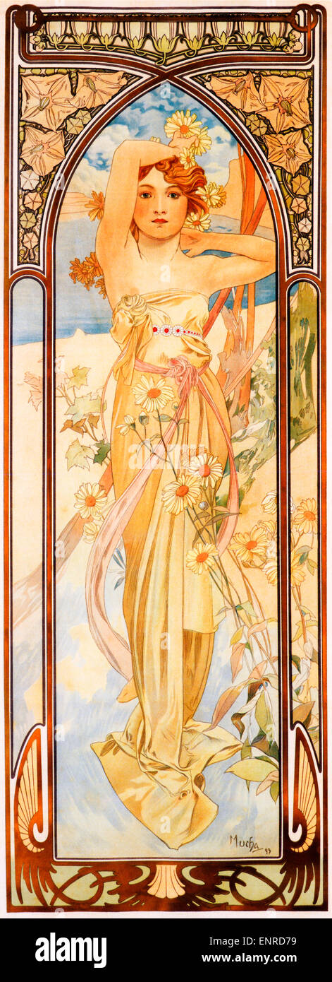 Mucha, Helligkeit Tag 1899 Jugendstil Poster von tschechischen Künstler Alphonse Mucha für die Serie als Symbol für die Stimmungen der vier Perioden des Tages Stockfoto