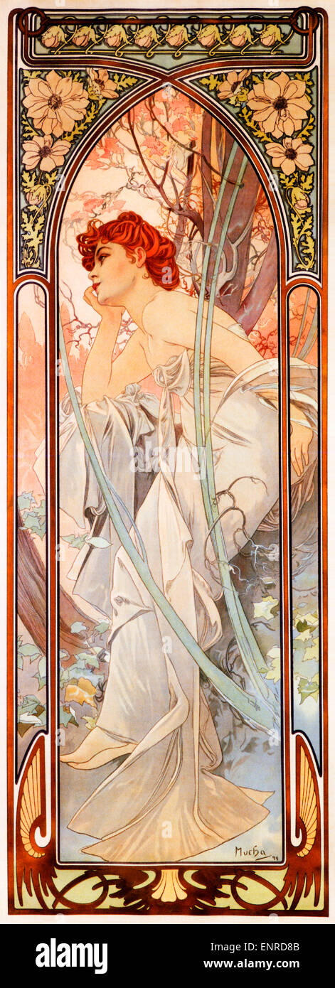 Mucha, Abend Träumerei, 1899 Jugendstil Poster von tschechischen Künstler Alphonse Mucha für die Serie als Symbol für die Stimmungen der vier Perioden des Tages Stockfoto