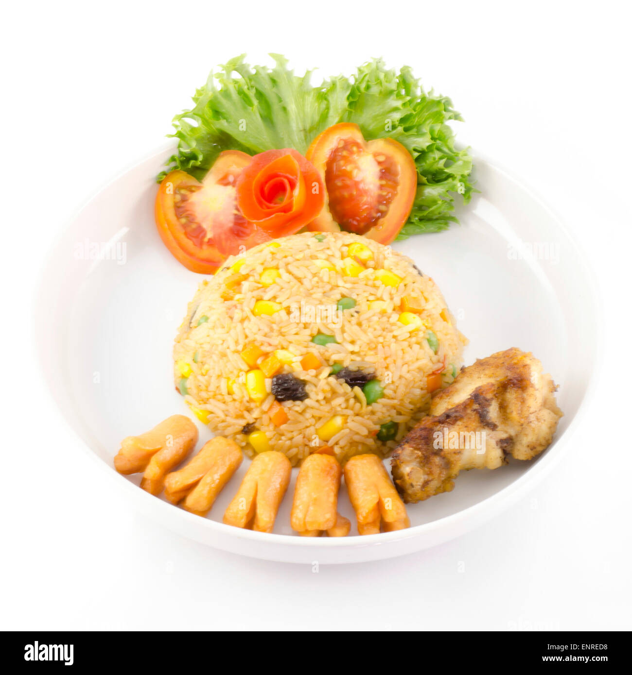 Hauptnahrung amerikanischer gebratener Reis isoliert auf weißem Hintergrund Stockfoto