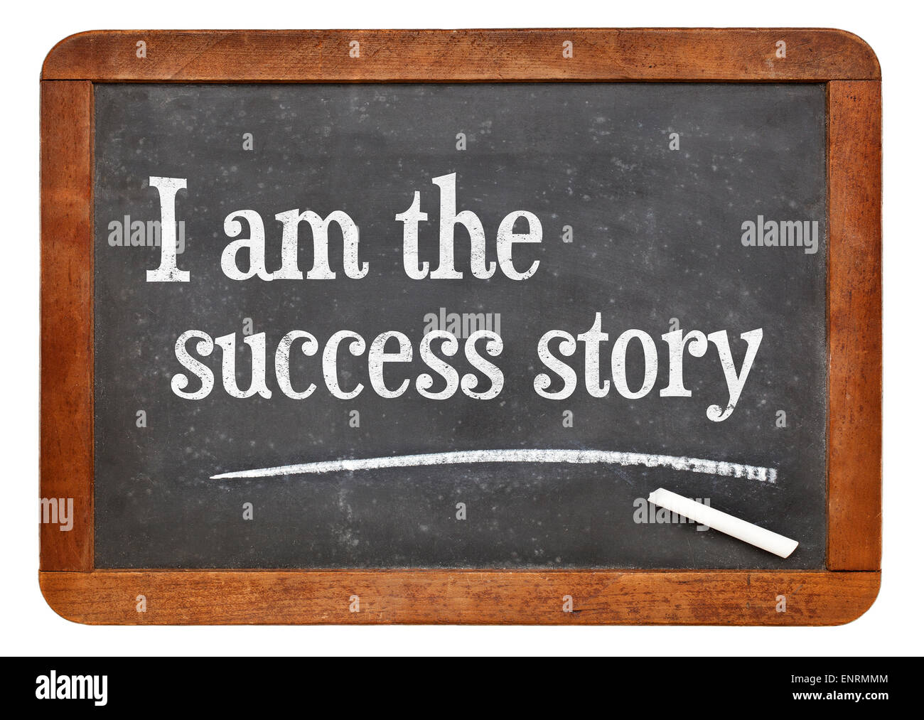 Ich bin die Erfolgsgeschichte - positive Affirmationen Worte auf einer Vintage Schiefer-Tafel Stockfoto