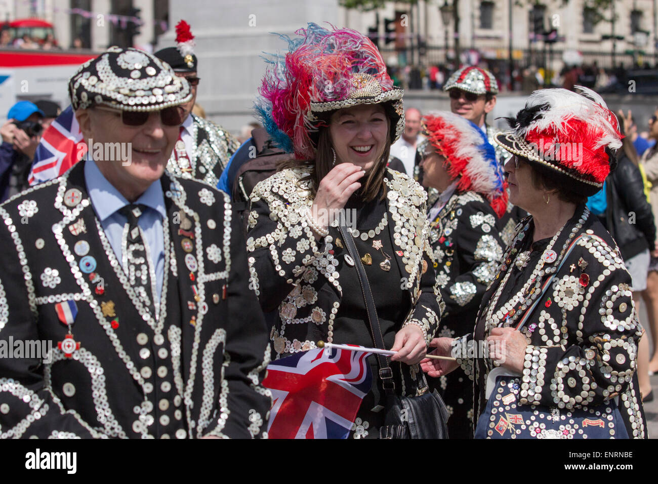 VE feiern, Pearly König und Königinnen, dem Trafalgar Square Stockfoto