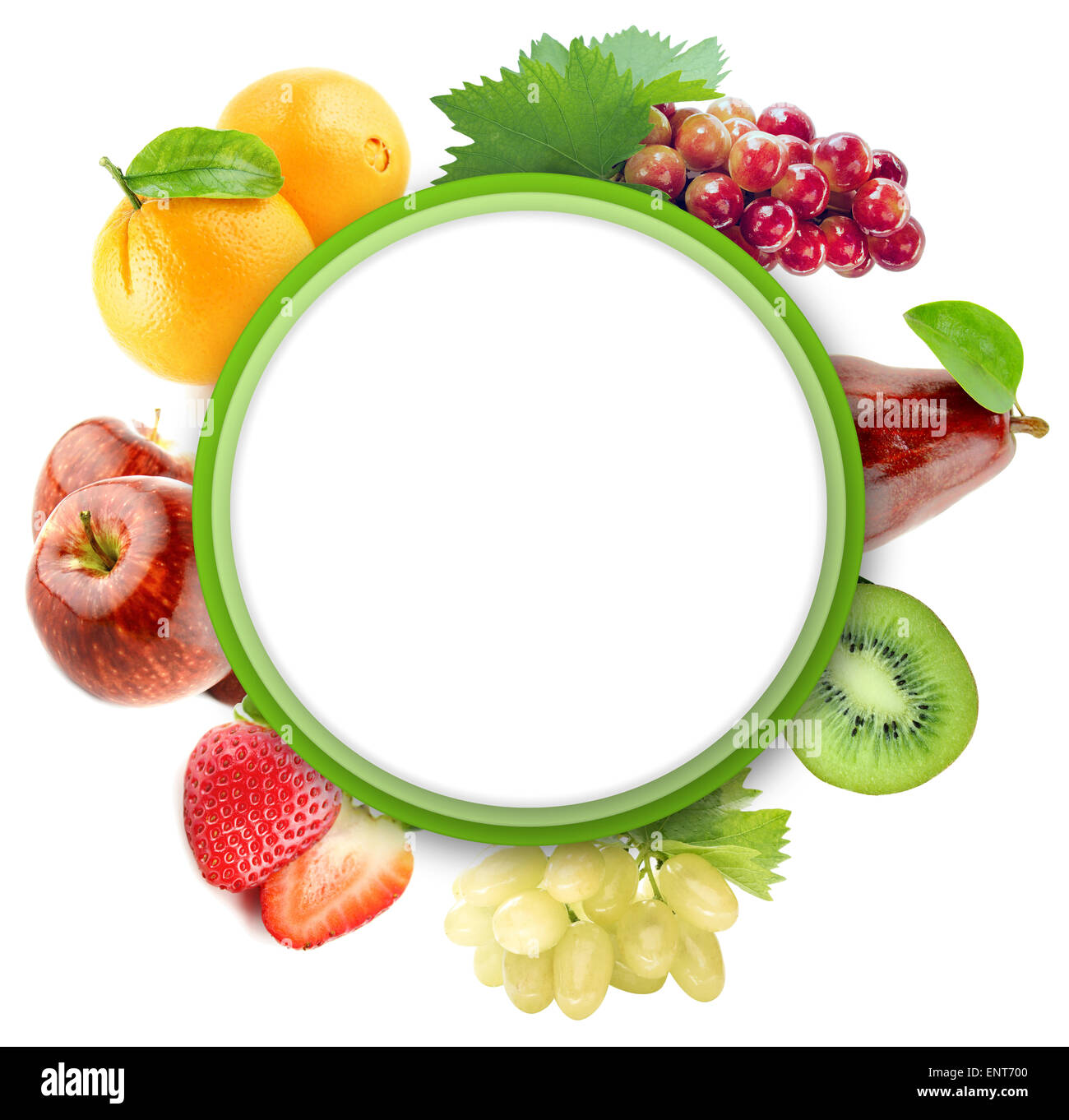 Gesunde Bio-Gemüse und Früchte auf einem weißen Hintergrund. Kunst Bordürenmuster mit textfreiraum Text hinzufügen. Stockfoto