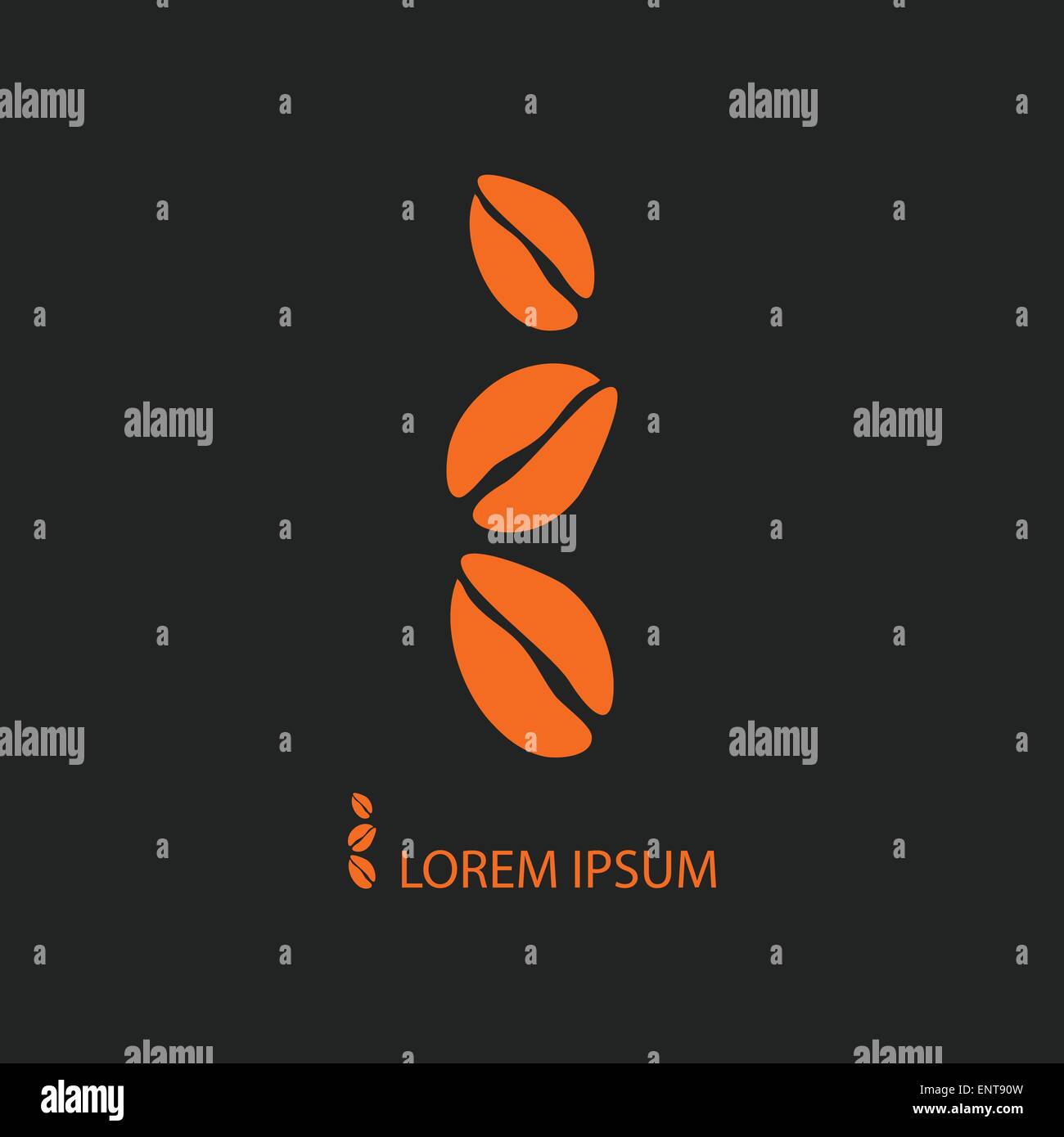 Drei Orangen Kaffeebohnen als Logo auf schwarz Stock Vektor