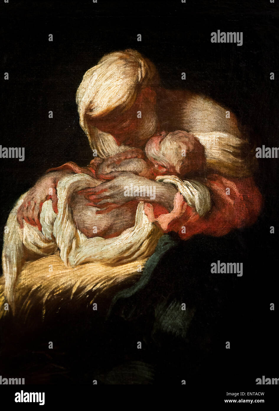 ActiveMuseum 0005972.jpg / Jungfrau und das Kind wahrscheinlich eine Skizze, die Vorbereitung einer Geburt, gemalt im Jahr 1645, während der Künstler zu den Genen (laut) Giovanni Battista Castiglione sojourned Il Grechetto sagte 12.05.2013 - / 17. Jahrhundert Sammlung / aktive Museum Stockfoto