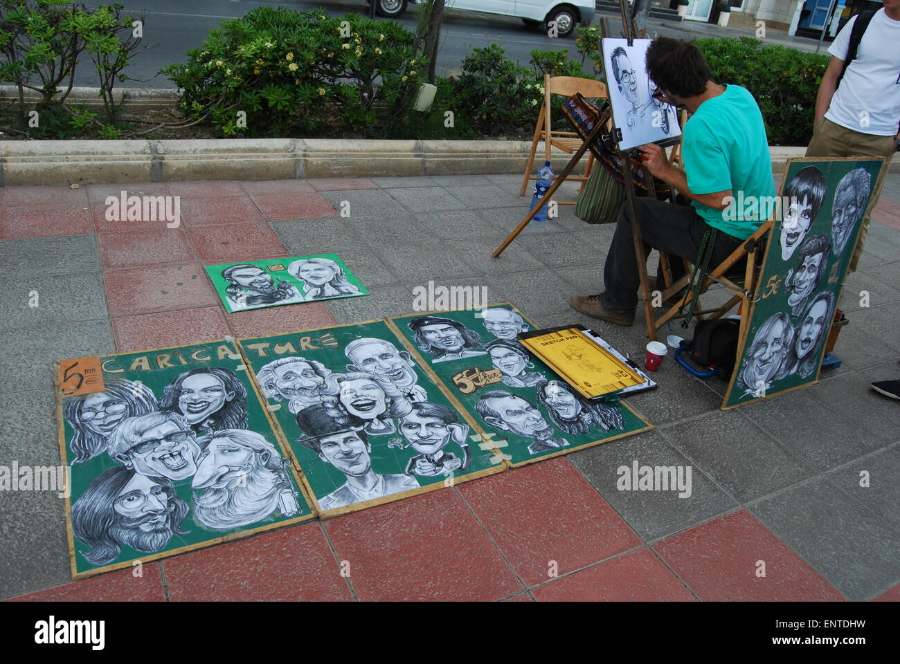 Karikaturist Sliema Malta Stockfoto