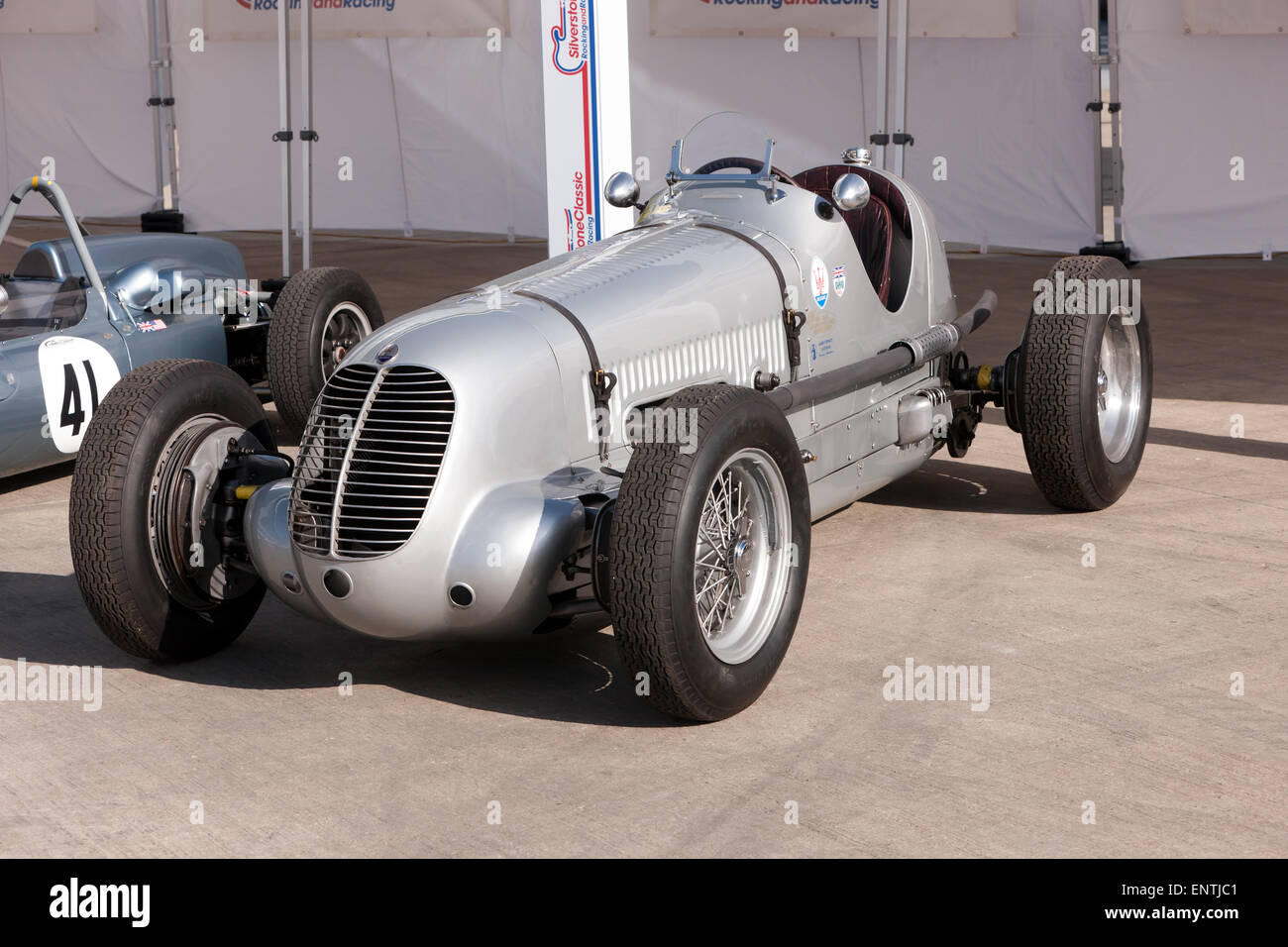 Maserati 6CM, historische Rennwagen auf Static Display während der Silverstone Classic Media Tag. Stockfoto