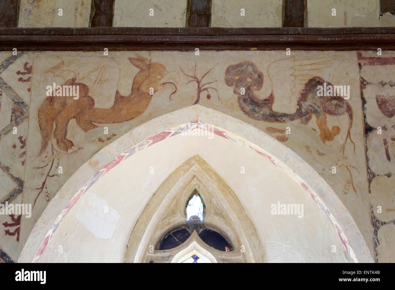 Mittelalterliche Wandmalereien, Hailes Kirche, Winchcombe, Cotswolds, Gloucestershire, England, Vereinigtes Königreich, Europa Stockfoto