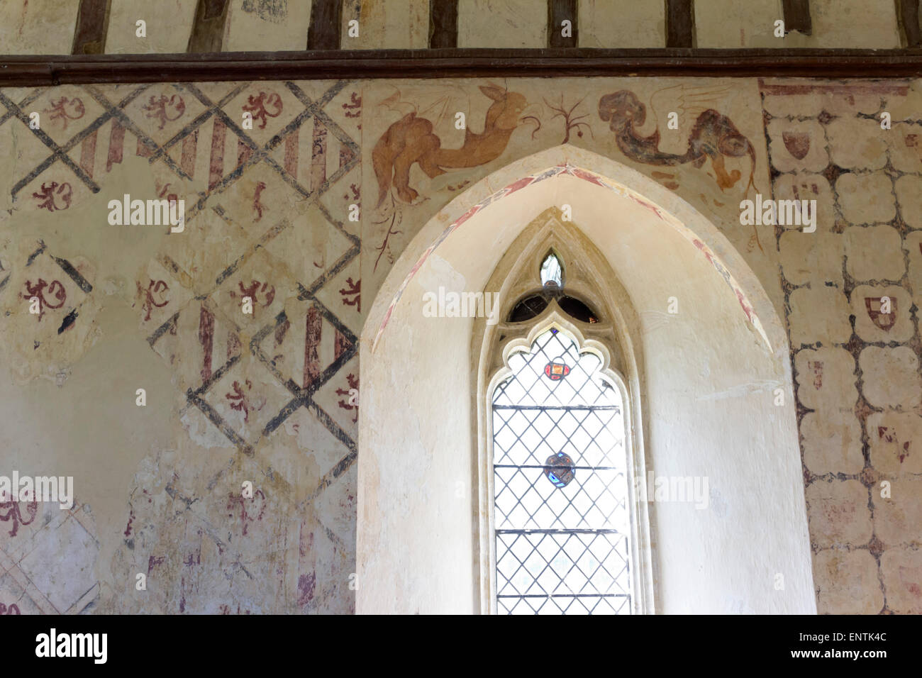 Mittelalterliche Wandmalereien, Hailes Kirche, Winchcombe, Cotswolds, Gloucestershire, England, Vereinigtes Königreich, Europa Stockfoto