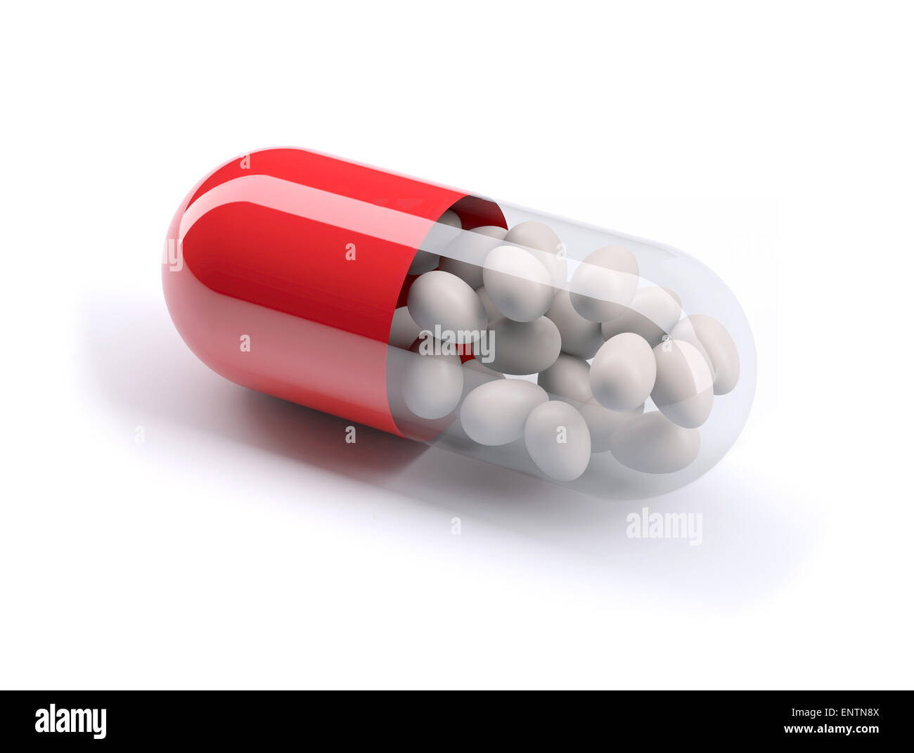 rote Pille gefüllt mit Eiern, isoliert 3D-Illustration Stockfoto
