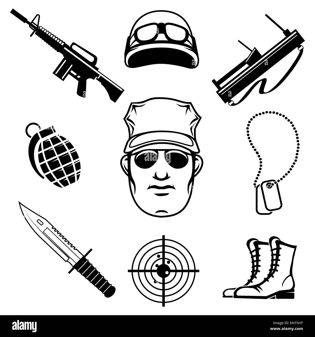 Militär und Spezialeinheiten-Icon-Set. Isoliert auf weißem Hintergrund. Stock Vektor