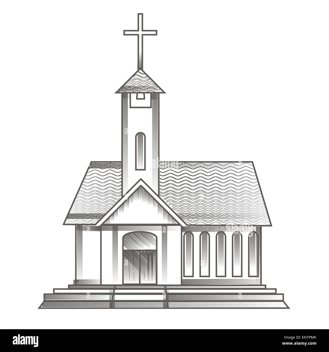 Vektor-Illustration der Kirche in Gravur Stil gezeichnet Stock Vektor