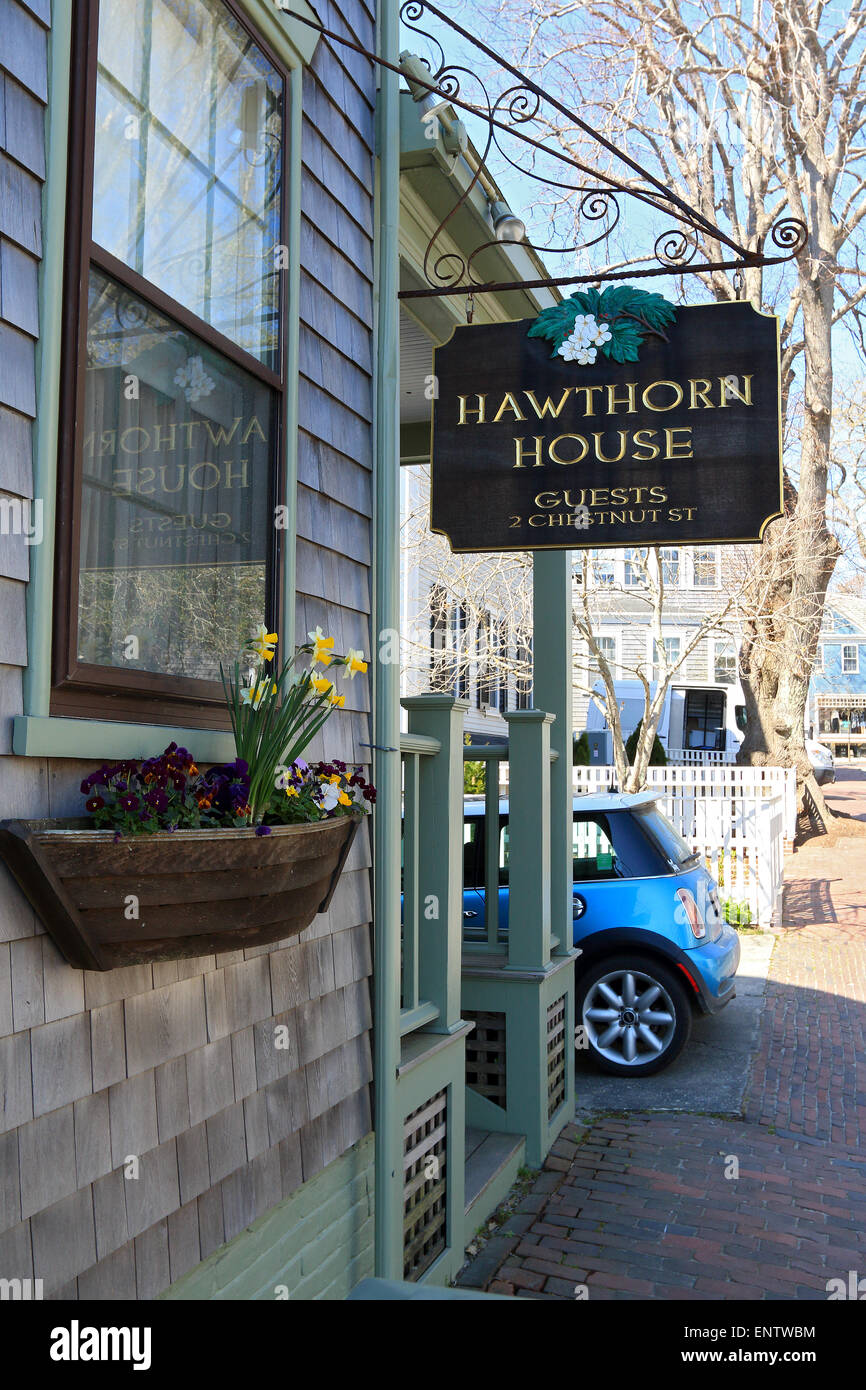 Nantucket Massachusetts auf Nantucket Island. Hawthorne House Bed And Breakfast Hotelunterkunft in der Innenstadt von Nantucket. Stockfoto