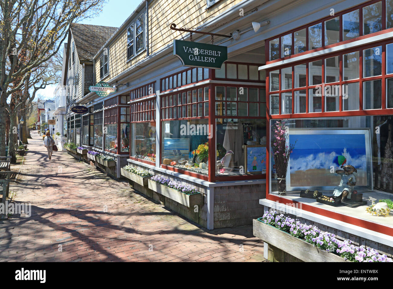 Nantucket Massachusetts auf Nantucket Island. Geschenk Shop-Kunst-Galerie auf Straße der Innenstadt. Stockfoto