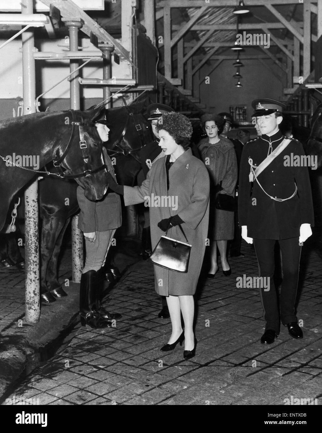Die Königin des Königs Troop Royal Horse Artillery im St Johns Wood zu besuchen. 15. November 1962. Stockfoto