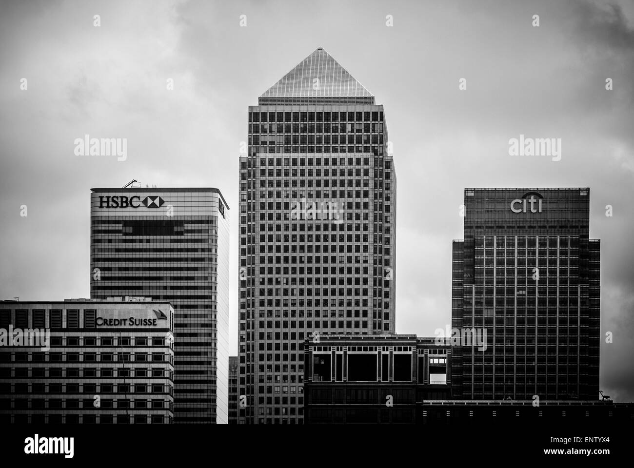 Ansicht von Canary Wharf, von der Südseite der Themse (Rotherhithe, Southwark, London). Stockfoto