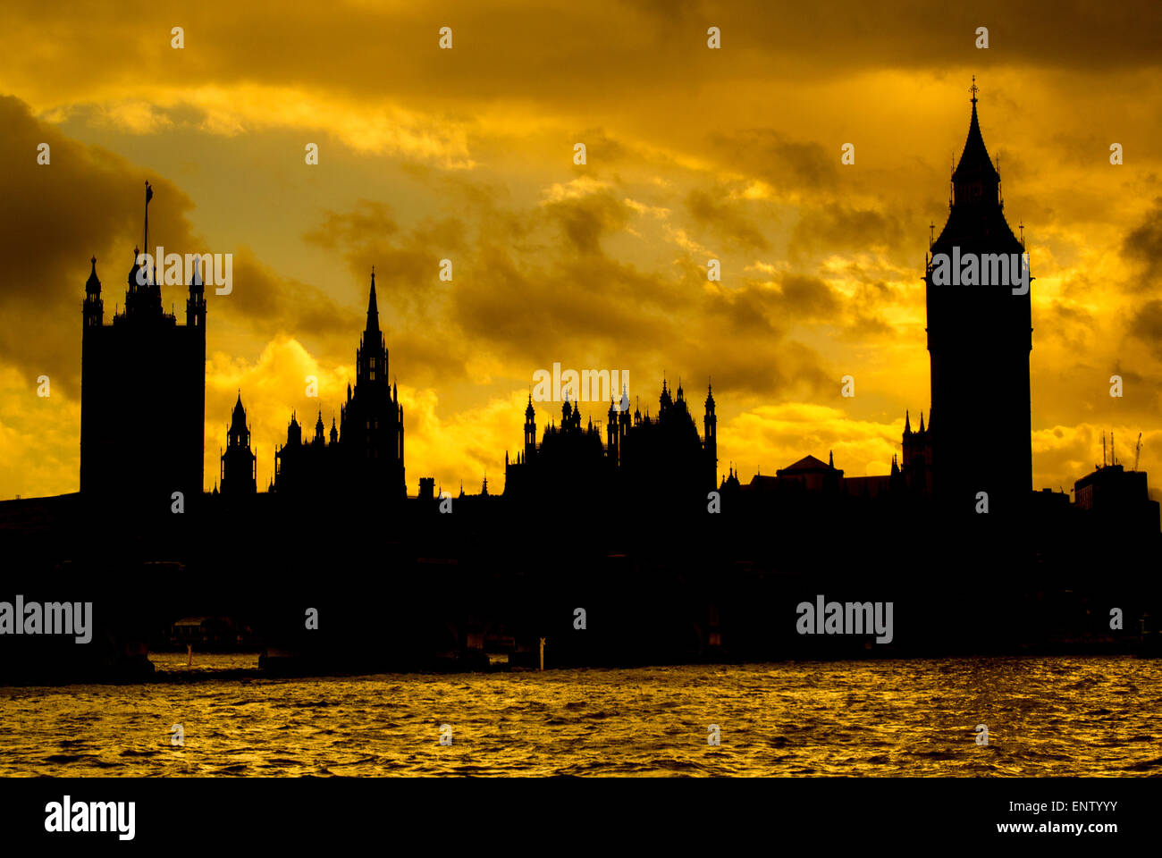 Häuser des Parlaments, Westminster, London, Sonnenuntergang Stockfoto
