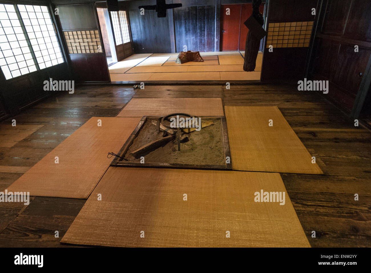 Innere des Takayama Hida Minzoku Mura Folk Village Bauernhaus Stockfoto