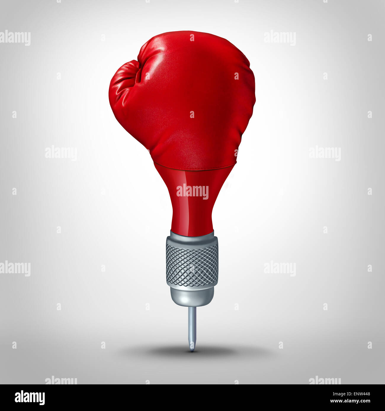 Marketingstrategie und wettbewerbsfähigen Ziel Planung Konzept wie ein Pfeil geformt mit rote Boxhandschuh als Geschäft Symbol für eine Stockfoto