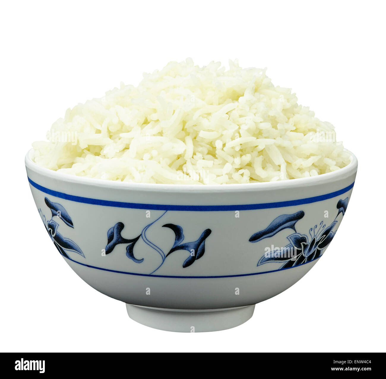 Natürliche Bio-Reis in asiatischen Schüssel isoliert auf weißem Hintergrund Stockfoto