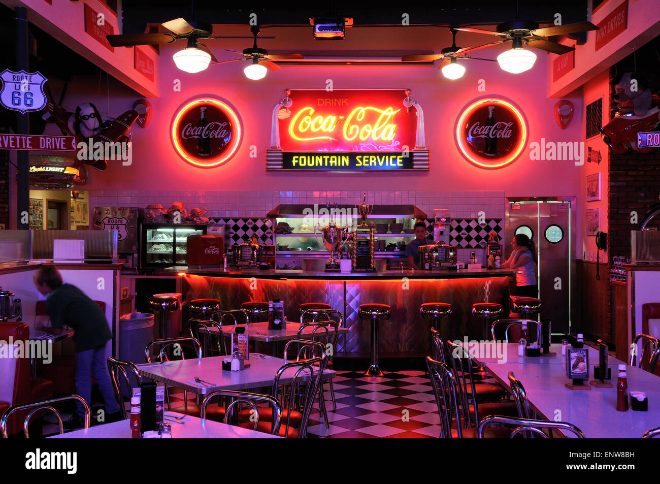 Soda Fountain im Route 66 Grill im Canyon County, California. Stockfoto