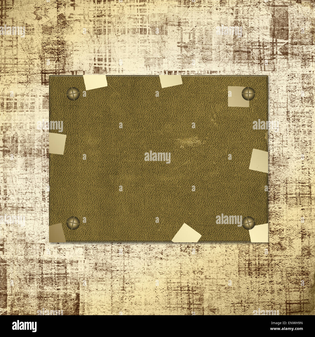 Grunge Papier Informationen im Scrapbooking-Stil mit Schrauben Stockfoto