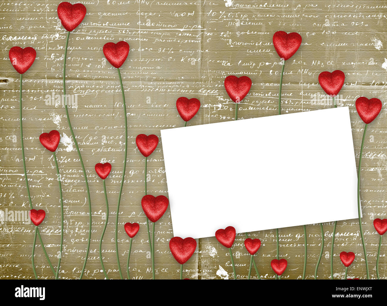 Grußkarte zum Valentinstag mit Herzen Stockfoto