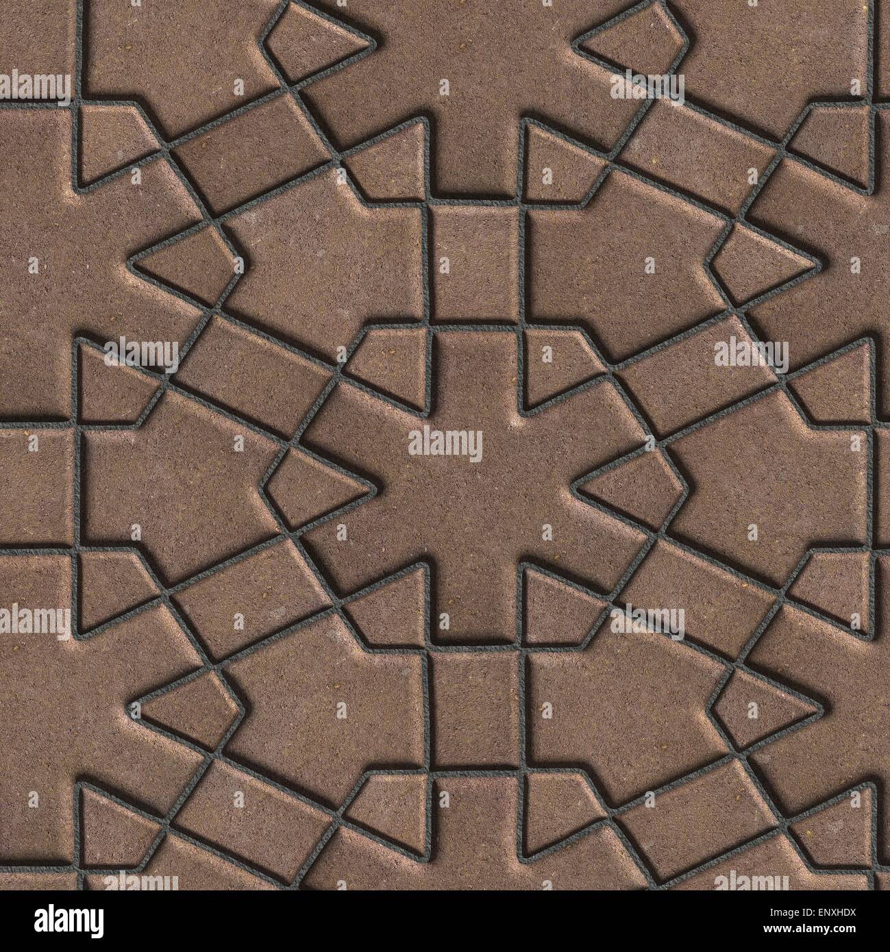 Braune Pflastersteine aus gekreuzten Stücke verschiedener Formen gebaut. Stockfoto