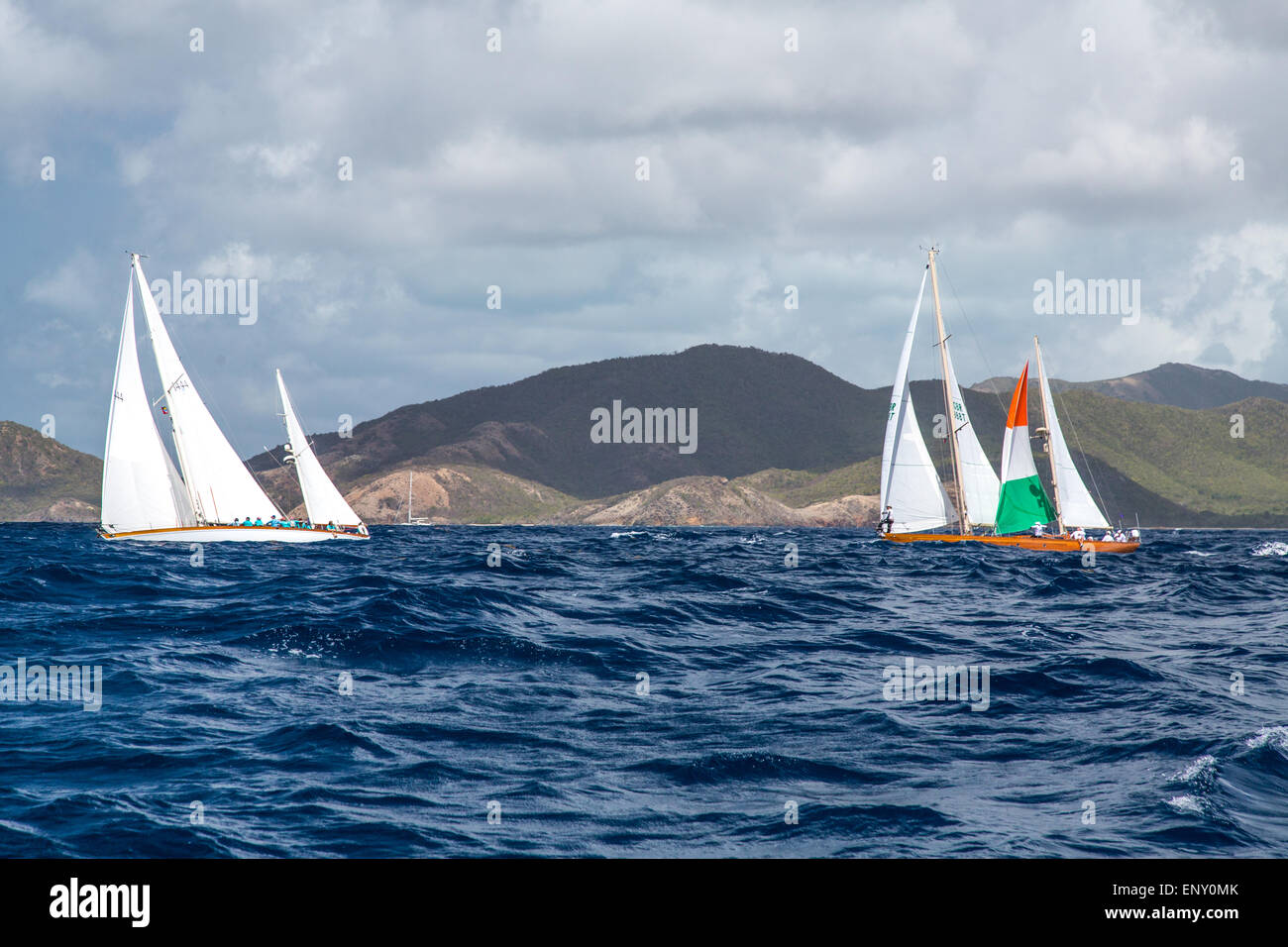 Cuilaun und Saphaedra, Rennen in Antigua Classic Yacht Regatta 2015 Stockfoto