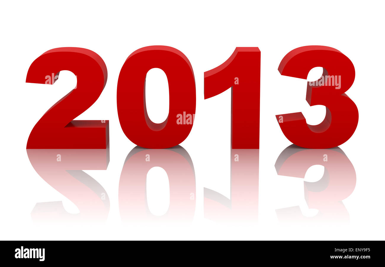 neue Jahr 2013 mit Reflexion isoliert auf weiss Stockfoto