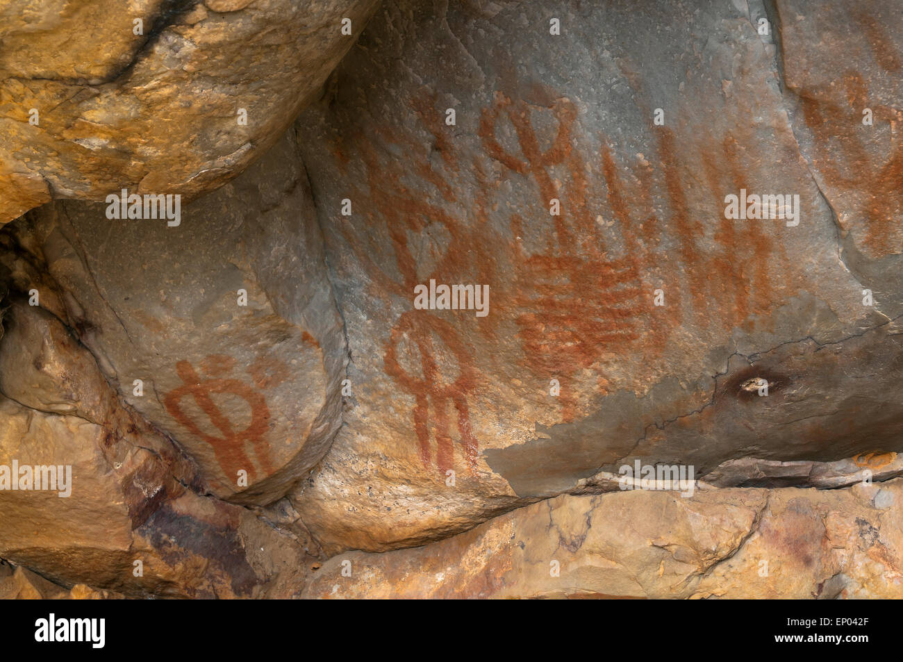 Schematische Höhlenmalereien, Chalkolithikum, Arroyo de San Servan, Badajoz, Extremadura, Spanien, Europa Stockfoto