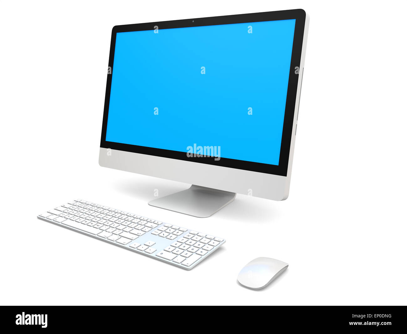 Moderne Desktop-Computer mit Bluescreen isoliert auf weißem Hintergrund Stockfoto