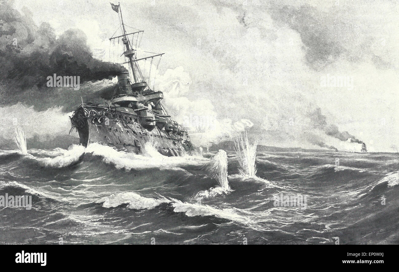 Der letzte der Cervera Flotte, die Cristobal Colon verfolgten während des Spanisch-Amerikanischen Krieges von der USS Oregon und USS Brooklyn an der Schlacht von Santiago de Cuba Stockfoto