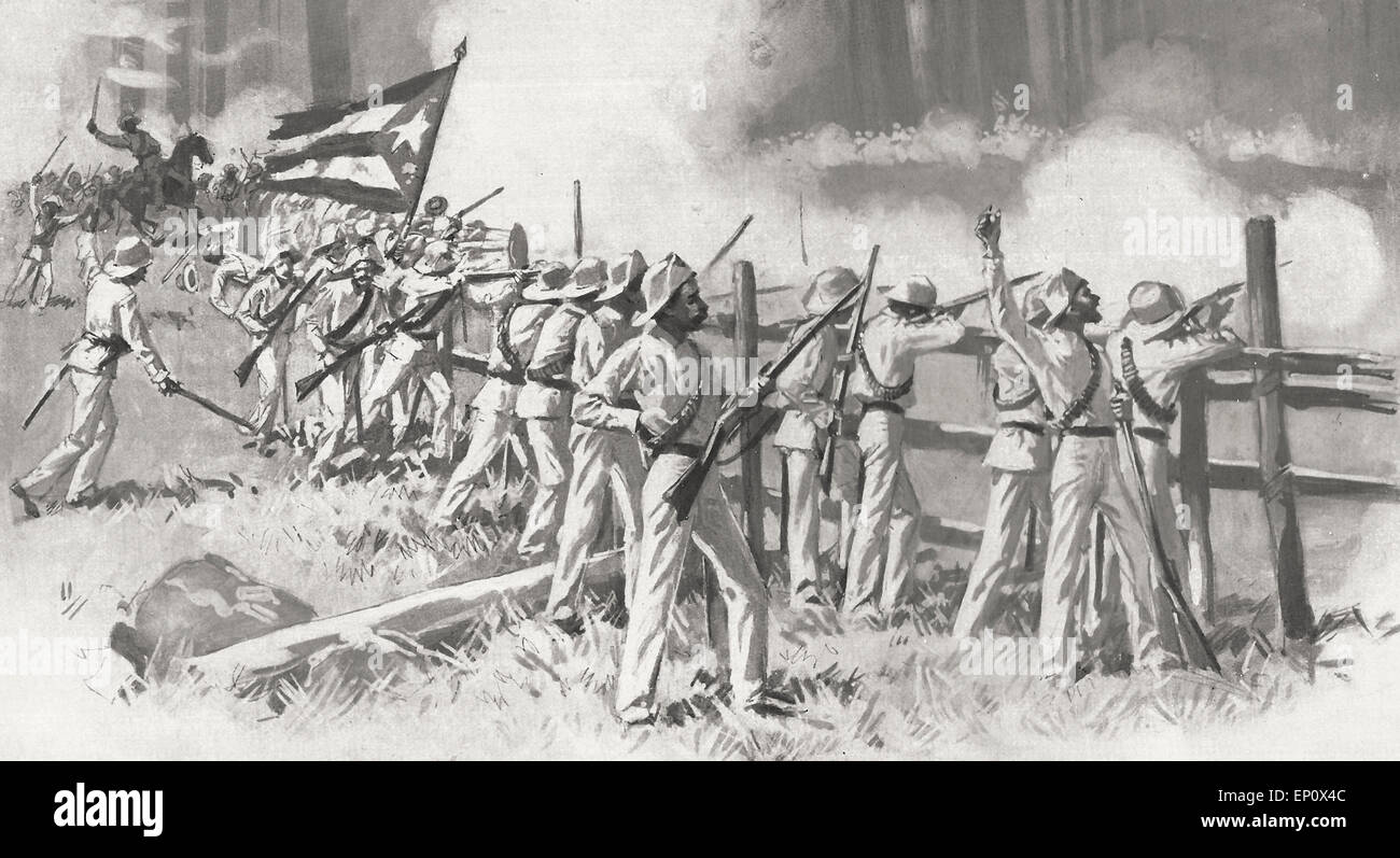 Die Schlacht von Lajas - Kräfte Antonio Maceo die Aufrechterhaltung eines Angriffs der spanischen Spalte unter dem Kommando von General Suarez Valdes Stockfoto
