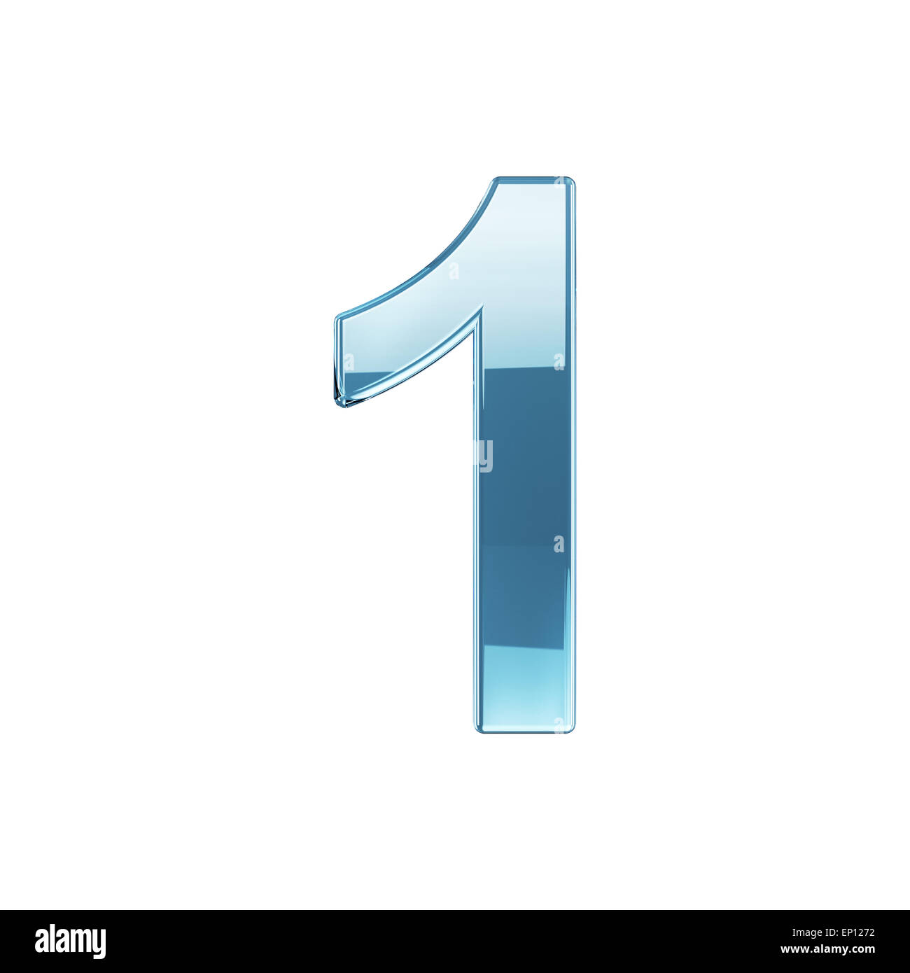 3D Render Glas glänzend transparent Alphabet Ziffer ein Symbol - 1. Isoliert auf weißem Hintergrund Stockfoto