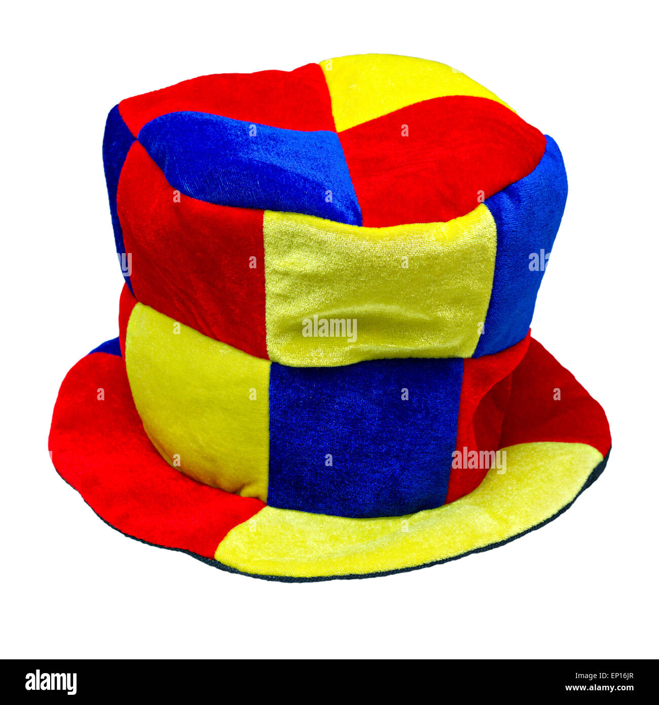 mehrfarbige Jester Hut isoliert auf weißem Hintergrund Stockfoto