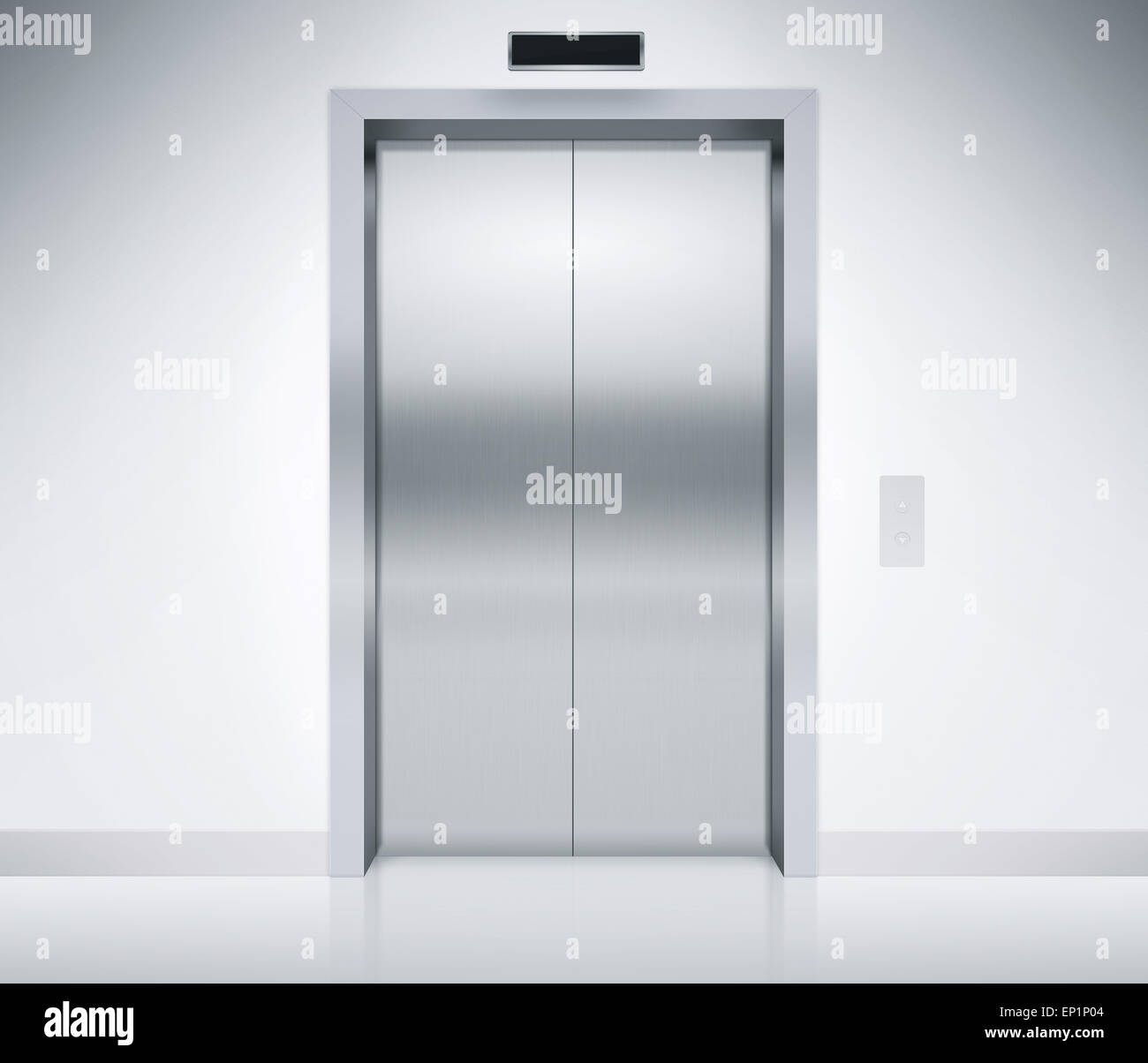 Modernere Aufzug oder Lift-Türen im Gebäude mit Beleuchtung geschlossen. Stockfoto