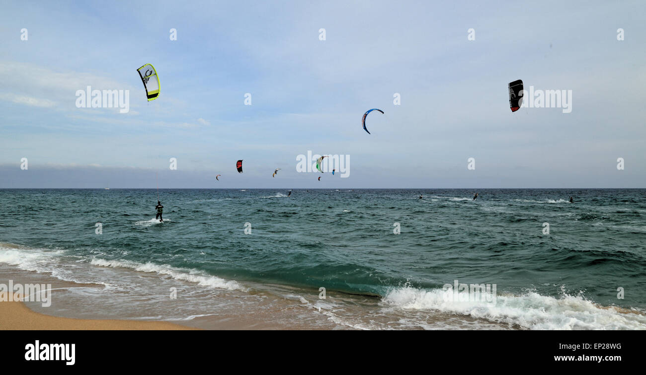 Kitesurfing Barcelona Stockfoto