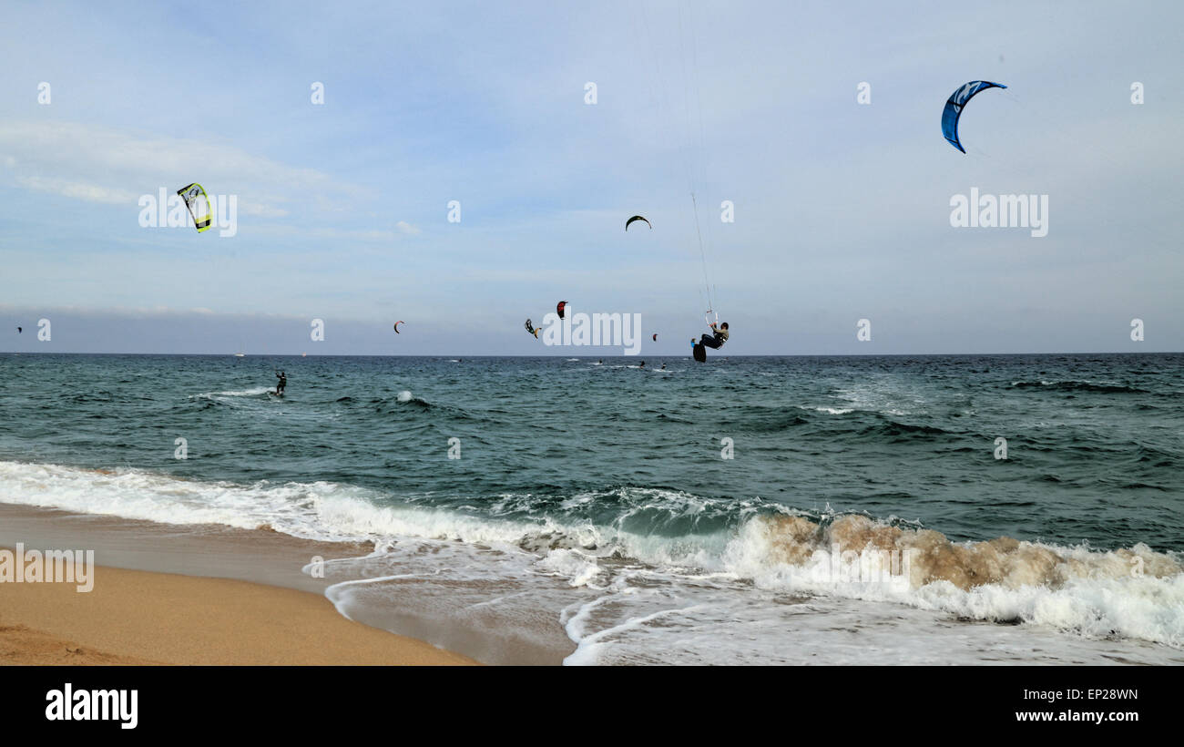 Kitesurfing Barcelona Stockfoto