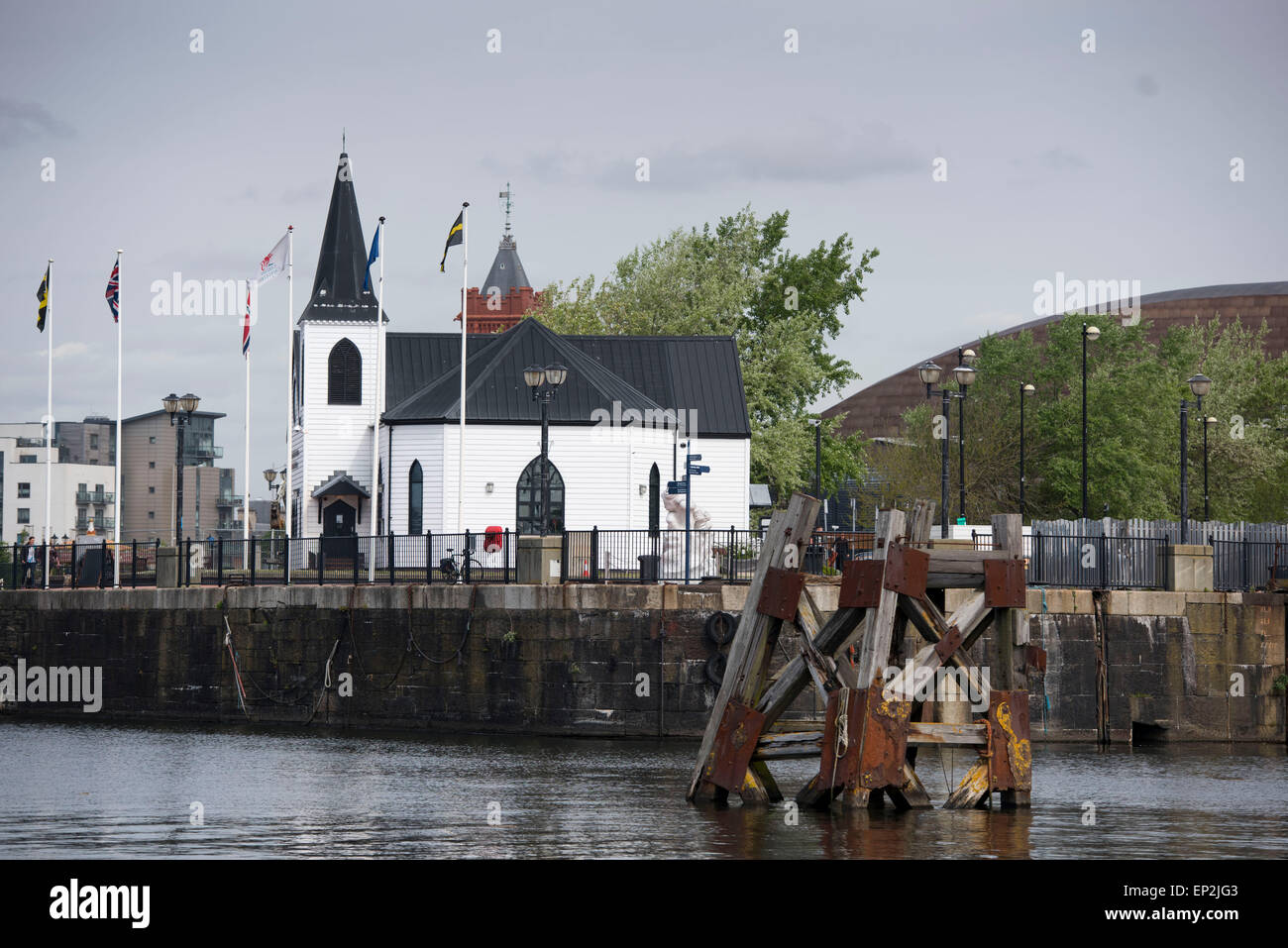 Die norwegische Kirche an der Cardiff Bay, South Wales. Stockfoto