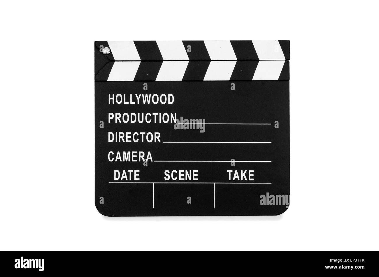 Film-Klappe isoliert auf weiss Stockfoto