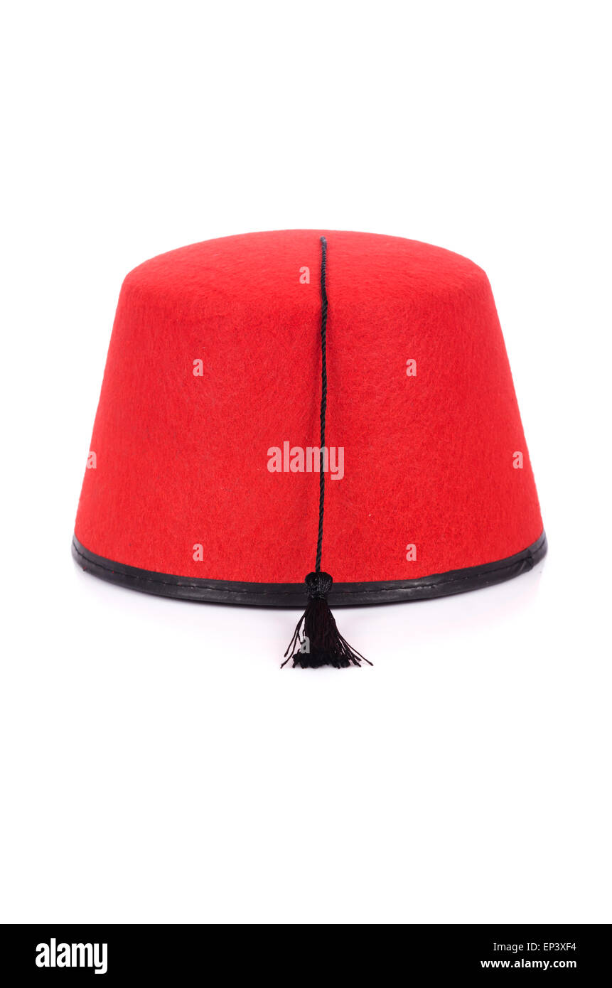 Roten Fez Hut isoliert auf dem weißen Stockfoto