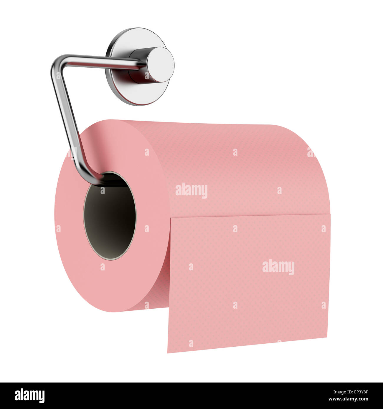 Rosa Toilettenpapier auf Halter isoliert auf weiss Stockfoto