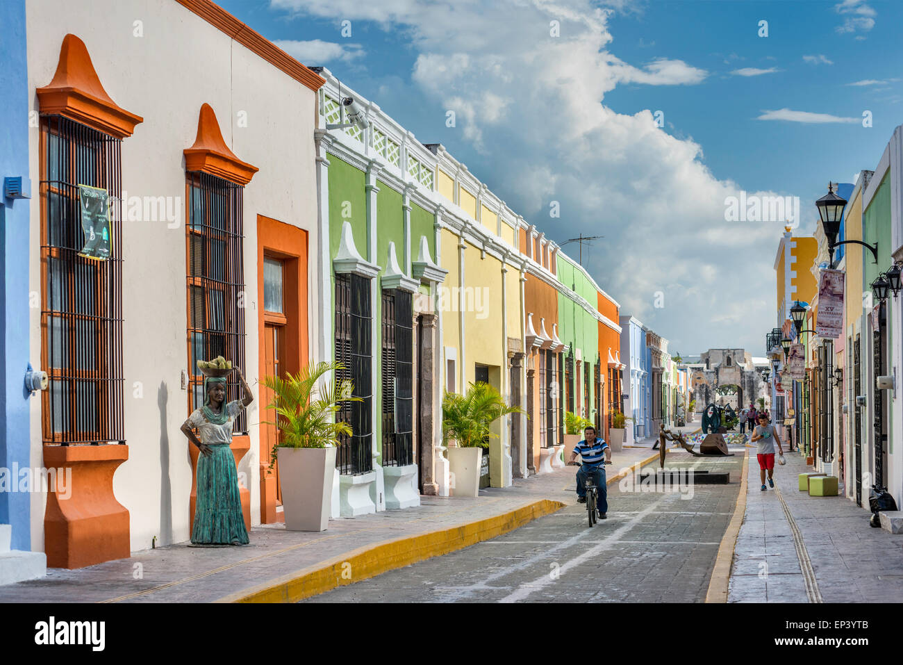 Koloniale spanische Häuser, Fußgängerzone Calle 59 in Campeche, Halbinsel Yucatan, Mexiko Stockfoto