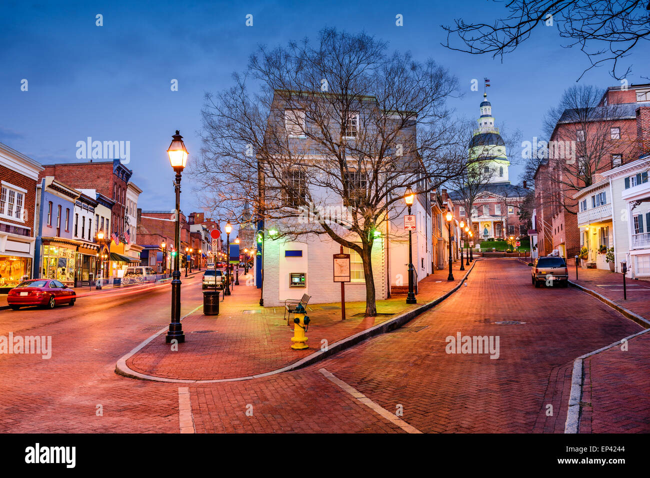 Annapolis, Maryland, USA Innenstadt Stadtbild auf der Main Street. Stockfoto