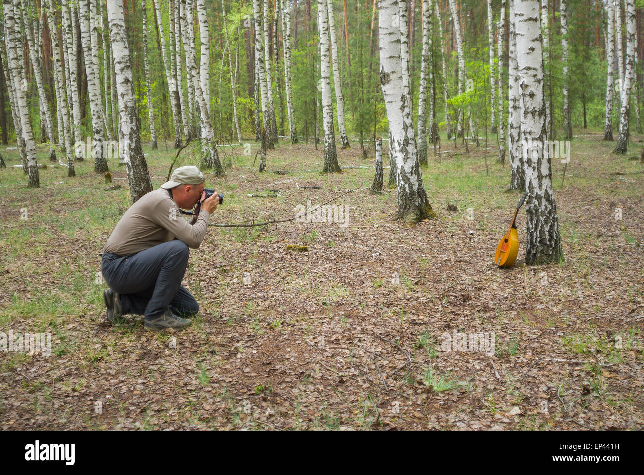 Reife Fotograf, eine Outdoor-Foto der Mandoline Stockfoto