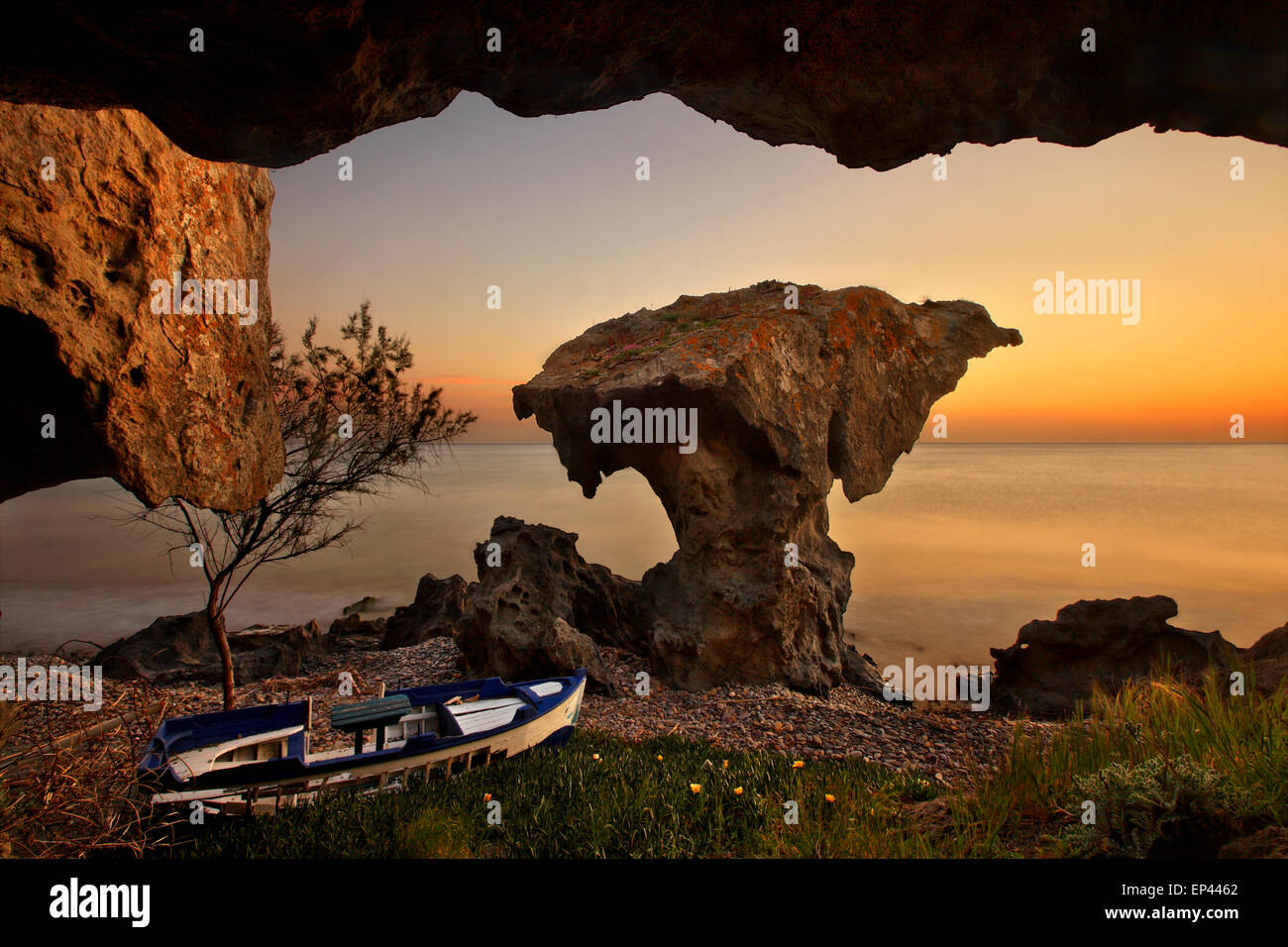 An den Strand von Agios Ioannis Sonnenuntergang. Lemnos (Limnos) Insel, Nord Ägäis, Griechenland Stockfoto