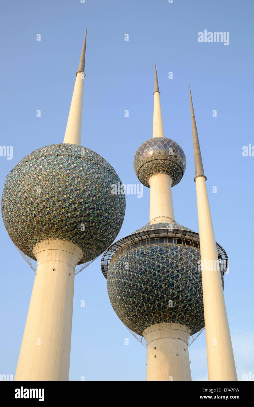 Detail der Kuwait Towers in Kuwait-Stadt, Kuwait. Stockfoto