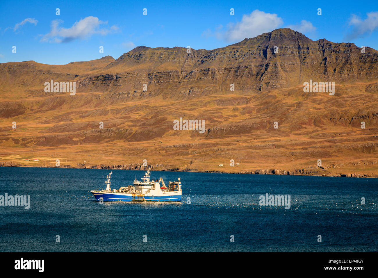 Kommerzielle Fischerei Schiff in Seydisfjordur Fjord in Ost-Island Stockfoto