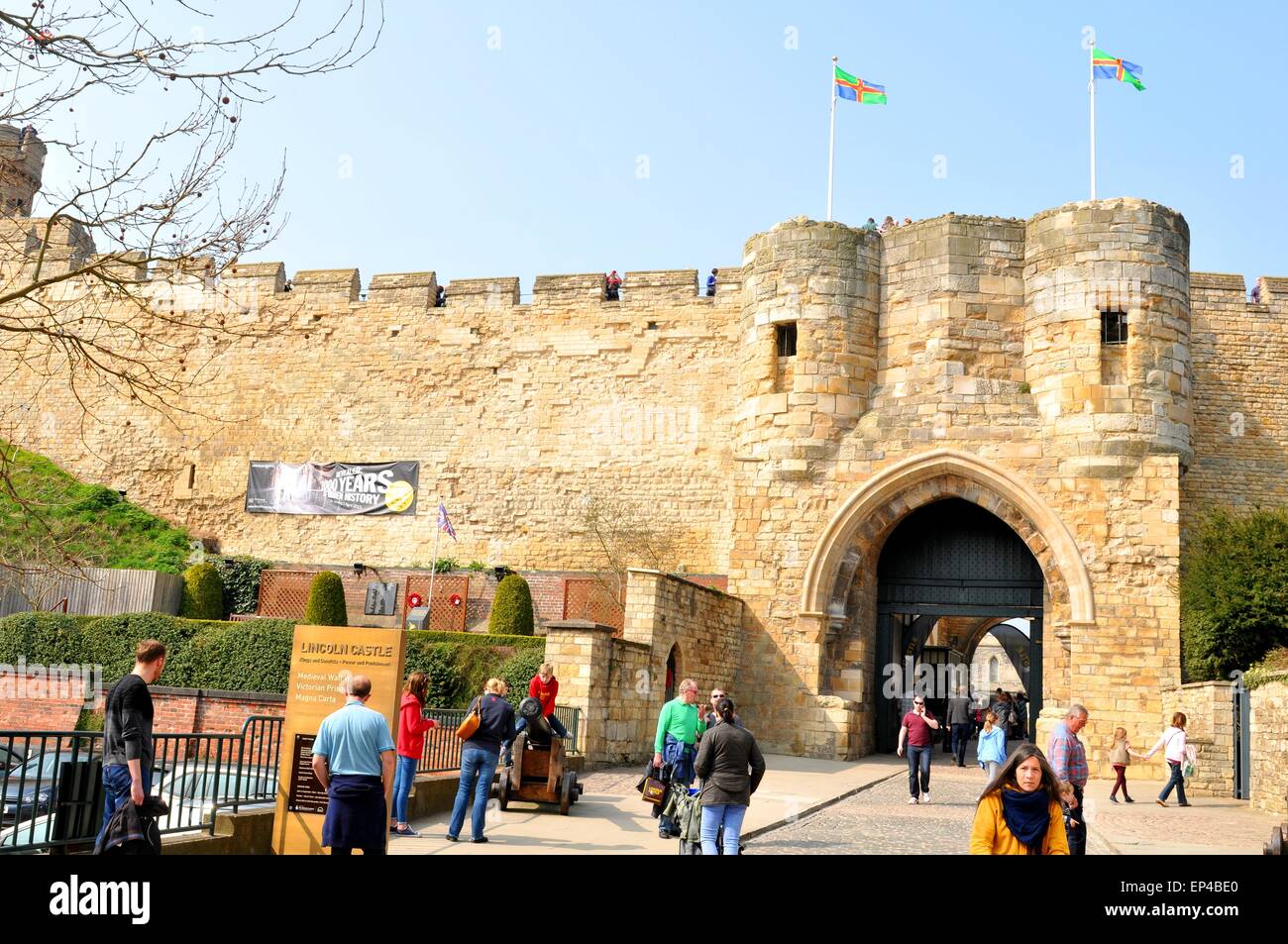 Lincoln, UK - 9. April 2015: Lincoln Castle ist eine große Burg, East Midlands, England im späten 11. Jahrhundert erbaute Stockfoto